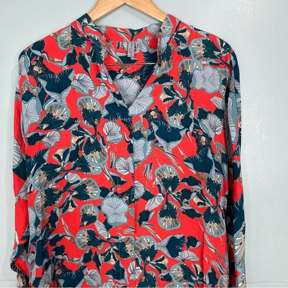 Anthropologie Blank London Red Orange Green Leaf Button Up Shirt Dress Sz S - Picture 3 of 9